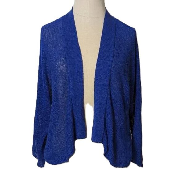 Eileen Fisher Knit Linen Blend Open Cardigan Lightweight Cobalt Blue Preppy - Picture 1 of 7